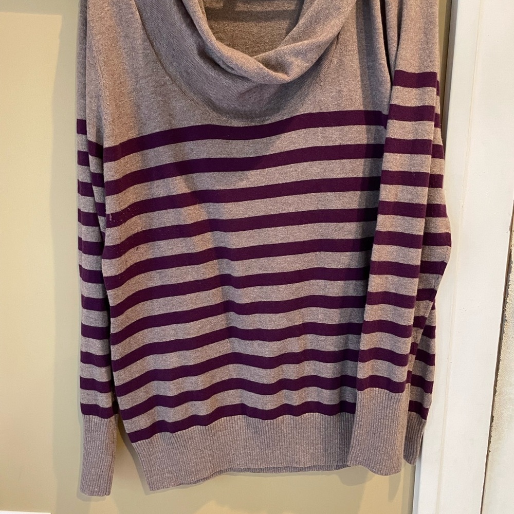 a.n.a Purple and Tan Striped Cowl Neck Sweater